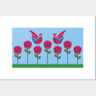 Mexican Flowers and Birds Folk Art Posters and Art